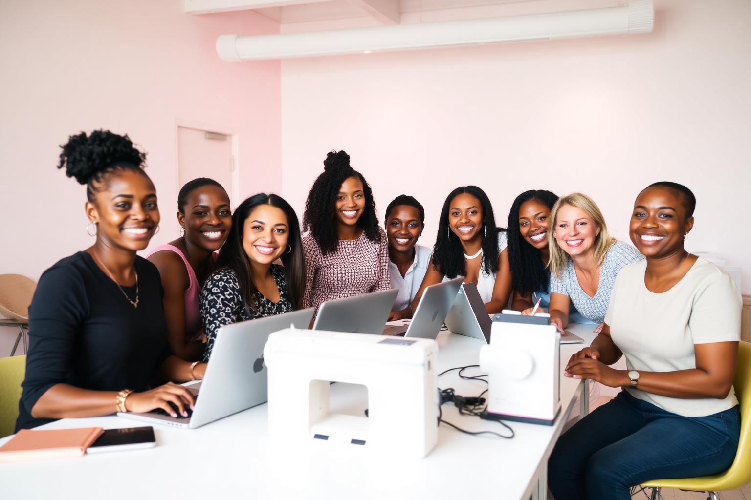 Mulheres conectadas em comunidade trabalhando juntas